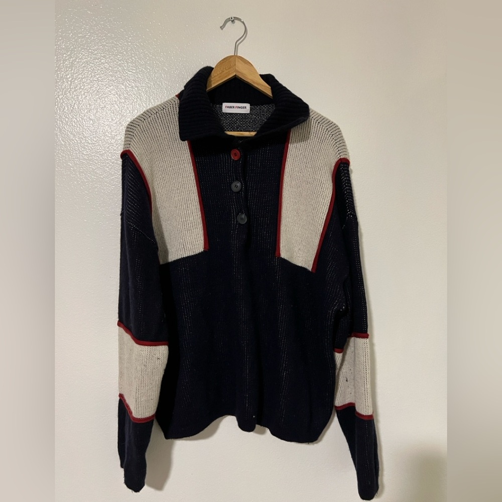 Colorblock Button-Up Sweater